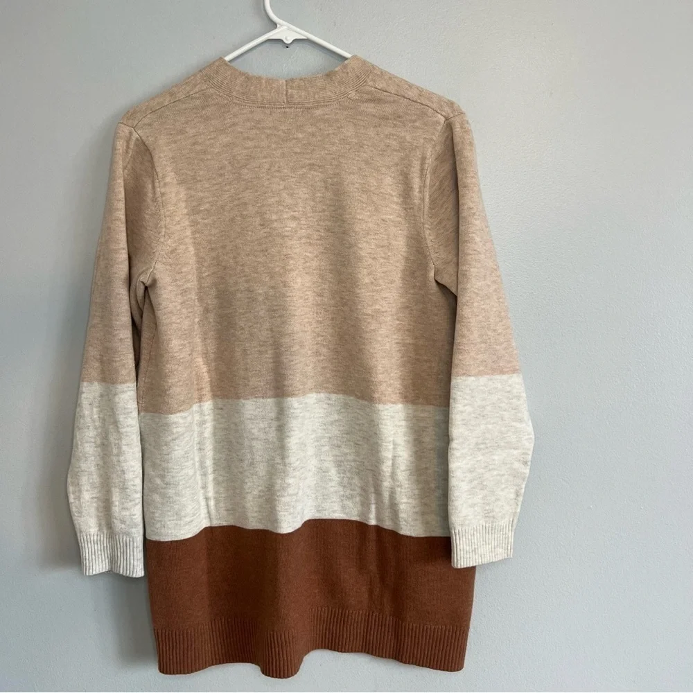 J.Jill Brown Tan Cotton Blend Long Sleeve Button-Down Colorblock Cardigan Sz M - Picture 10 of 10